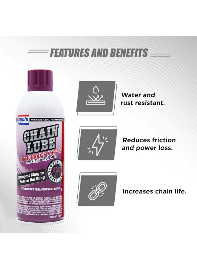 cyclo 2 Piece Combo Motorcycle Chain Lube Spray – High-Temperature Lubricant up to 800°F / 427°C – Reduces Friction & Wear, Prevents Rust, Water Resistant, Long-Lasting Performance for Smooth & Quiet Ride – 11oz - Image 5